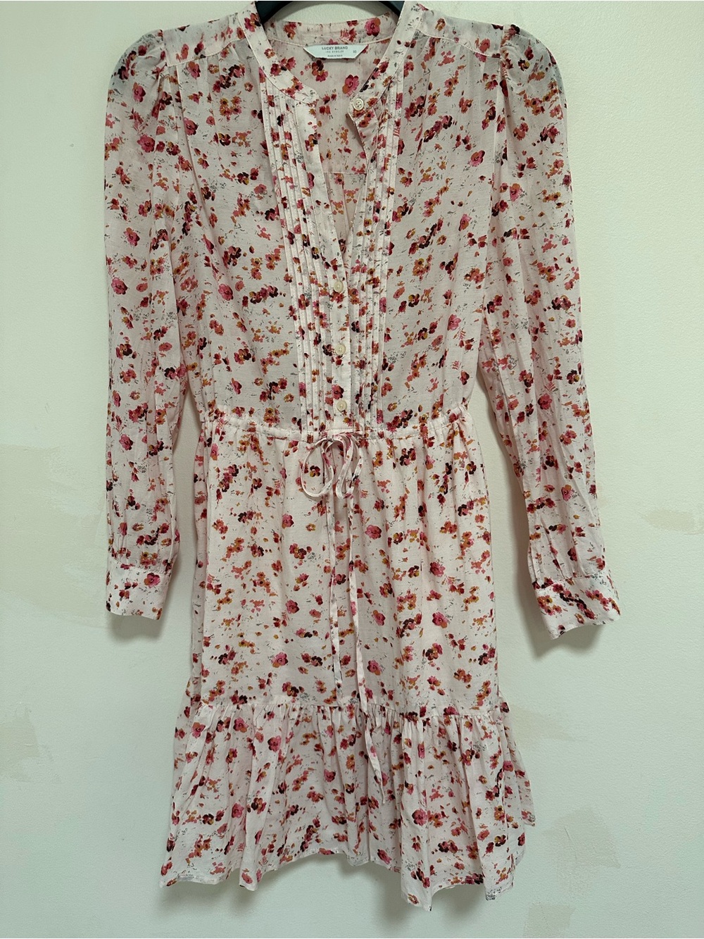 Lucky Brand Pink Floral Tie-Waist Midi Dress